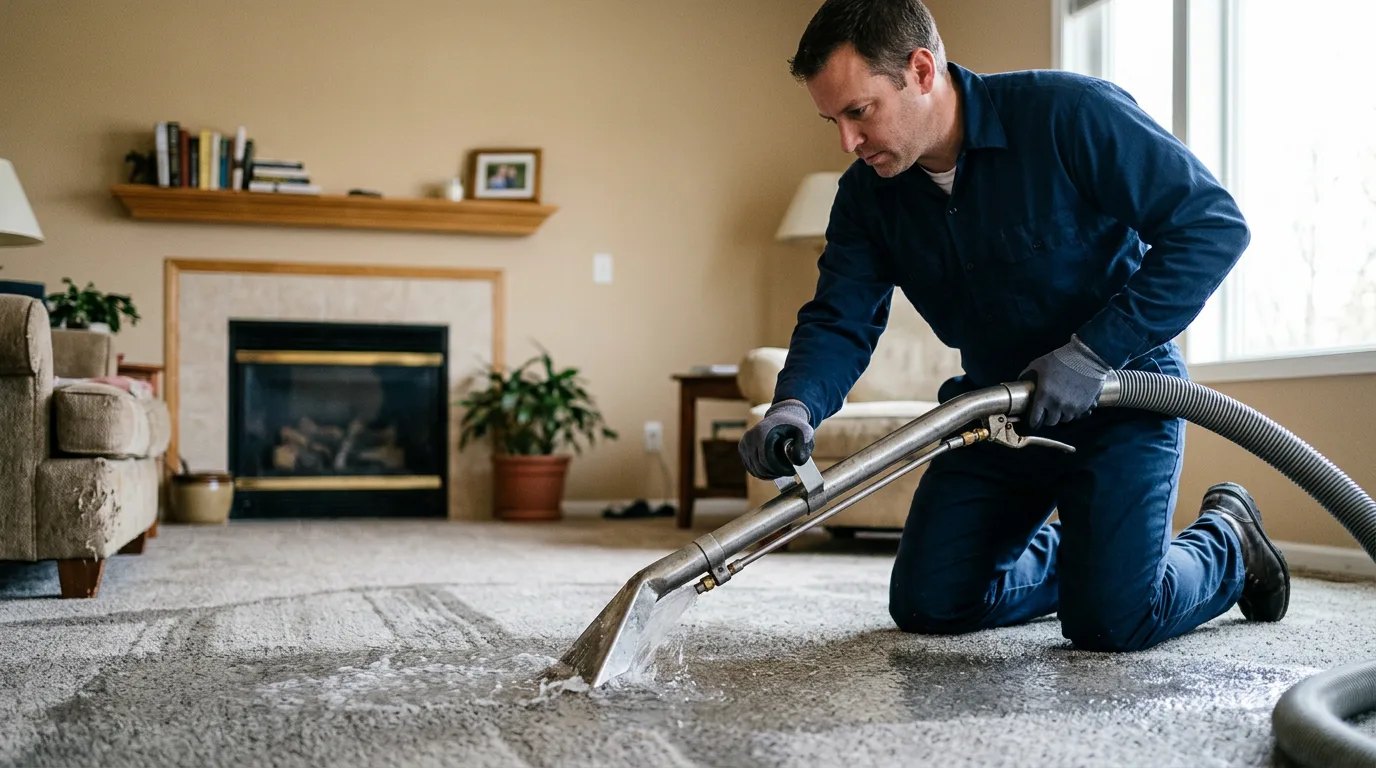Water damage restoration technician working in a home in North Carolina